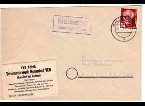 DDR 1953, Landpost Stpl. NAUNDORF über Hainichen auf Brief m. 24 Pf.