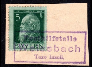 Bayern, Posthilfstelle WEISSBACH Taxe Inzell, Entwertung auf Briefstück m. 5 Pf.