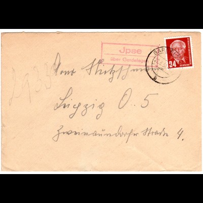 DDR 1950, Landpost Stpl. JPSE über Gardelegen auf Brief m. 24 Pf.