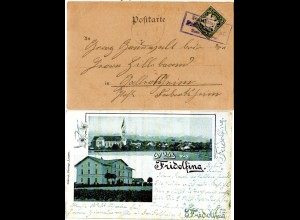 Bayern 1900, Posthilfstelle FRIDOLFING Bhf. Taxe Fridolfing auf AK m. 5 Pf.