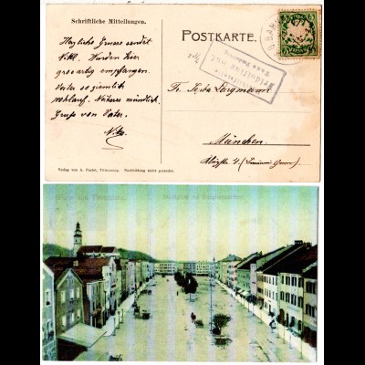 Bayern 1907, Posthilfstelle FRIDOLFING Bhf. Taxe Fridolfing auf AK m. 5 Pf.