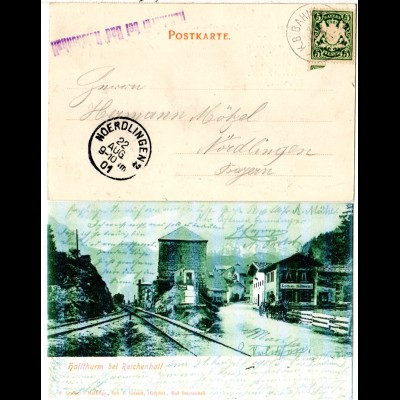 Bayern 1901, L1 Hallthurm bei Bad Reichenhall auf AK m. 5 Pf. u. Bahnpost Stpl.