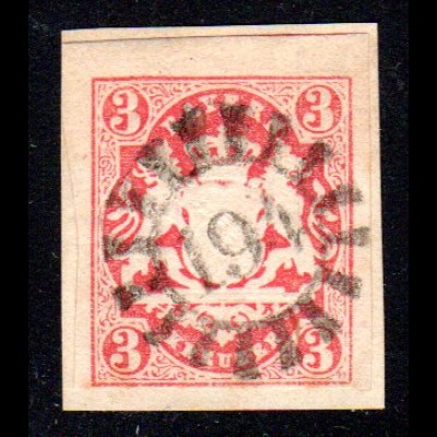 Bayern, MR 194 HIRSCHAID auf Briefstück m. voll-/breitrandiger 3 Kr.