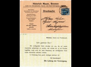 DR 1921, EF 30 Pf. Germania auf Drucksachenkarte v. Bremen n. Norwegen.