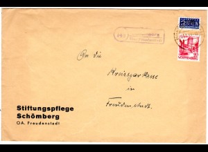 1949, Landpost Stpl. SCHÖMBERG über Freudenstadt klar auf Brief m. 20 Pf.