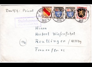 1946, Landpost Stpl. STEINHAUSEN über Biberach klar auf Brief m. 8+12+2x15 F.
