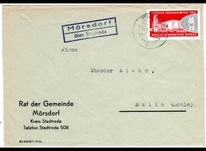 DDR 1960, Landpost Stpl. MÖRSDORF über Stadtroda auf Gemeinde Brief m. 20 Pf.