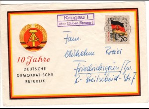 DDR 1958, Landpost Stpl. KRUGAU I über Lübben auf Jubiläums Brief m. 20 Pf.