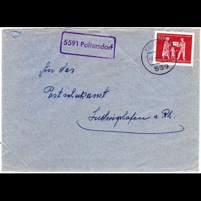 BRD 1963, Landpost Stpl. 5591 POLTERSDORF auf Brief m. 20 Pf. u. Stpl. Cochem.
