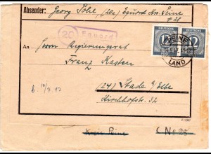 1947, Landpost Stpl. 20 EQUORD über Peine auf Brief m. 2x12 Pf.