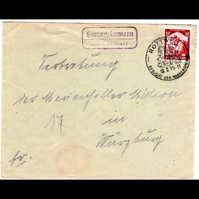 DR 1935, Landpost Stpl. HERRENZIMMERN über Rottweil auf Brief m. 12 Pf.