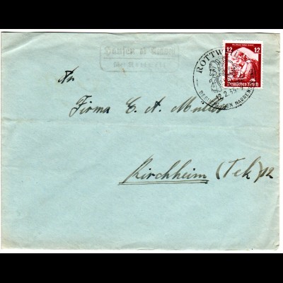 DR 1935, Landpost Stpl. HAUSEN OB ROTTWEIL über Rottweil auf Brief m. 12 Pf.