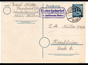 1946, Landpost Stpl. UNTERHEINRIET über Heilbronn auf 12 Pf. Ganzsache 