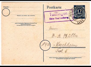 DR 1947, Landpost Stpl. TAILFINGEN über Herrenberg auf 12 Pf. Ganzsache