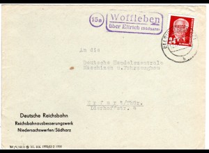 DDR 1953, Landpost Stpl. 15a WOFFLEBEN über Ellrich auf Reichsbahn Umschlag