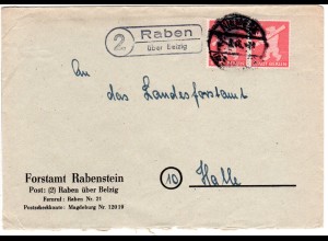 1946, Landpost Stpl. 2 RABEN über Belzig auf Forstamt Brief m. 2x12 Pf.