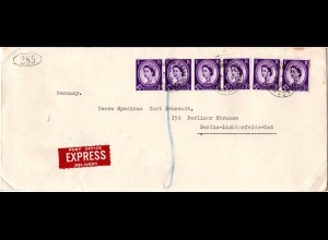 GB 1961, 6x3d on Express cover from London with Berlin ROHRPOST cancel on backs