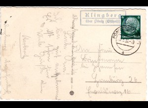 DR 1938, Landpost Stpl. KLINGBERG über Pönitz auf Karte m. 6 Pf.