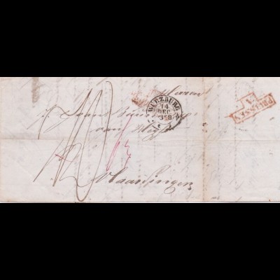 Bayern NL 1848, K2 Würzburg auf kompl. Porto Brief m. rotem PRUISSEN A.#923