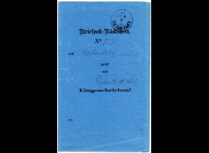 Bayern 1891, K1 KIPFENBERG auf Postschein Briefpost-Rückschein.