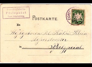 Bayern 1908, Posthilfstelle PFALZPAINT Taxe Kipfenberg auf Karte m. 5 Pf.