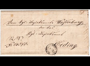 Bayern 1868, Zier-K1 WASSERBURG auf Brief n. Erding.