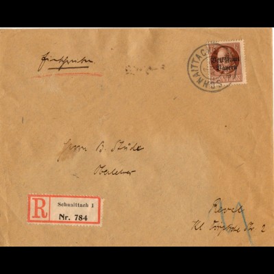 Bayern 1919, EF 75 Pf Volksst auf Einschreiben Brief Schnaittach-Estland. #836