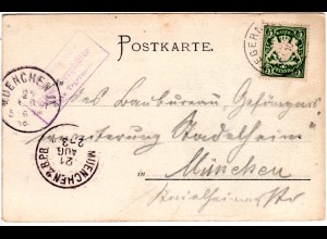 Bayern 1899, Posthilfstelle HIRSCHBERGHÜTTE Taxe Tegernsee auf Karte m. 5 Pf.