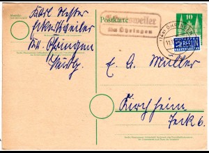 BRD 1949, Landpost Stpl. ECKARTSWEILER über Öhringen auf 10 Pf. Ganzsache