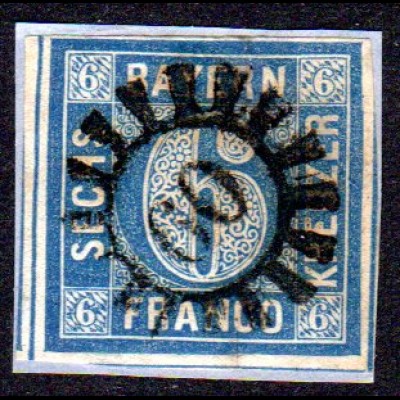 Bayern, MR 60 BRÜCKENAU klar u. zentr. auf Briefstück m. breitrandiger 6 Kr. 