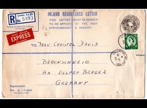 GB 1958, 1/3 Sh.auf 1/3 Sh. Reko Ganzsachenumschlag per Express v. Liverpool