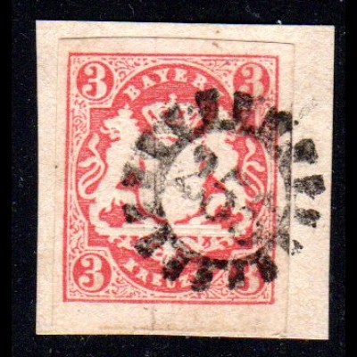 Bayern, MR 255 KÖTZTING klar auf Briefstück m. breitrandiger 3 Kr.