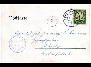 Bayern 1902, Reservestempel BERCHTESGADEN R auf Farb-AK Felsenthor m. 5 Pf.