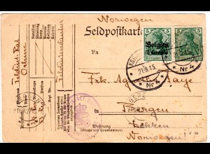 Dt. Besetzung Belgien 1915, Mischfr. m. 5 Pf. DR auf Auslands Karte n. Norwegen