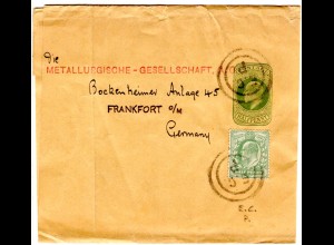 GB, 1/2d auf 1/2d Streifband Ganzsache m. Stpl. E.C.P n. Deutschland.