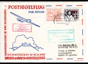 DDR 1957, Segelflug Brief v. Meiningen m. Notlandung Dolmar b. Sonneberg