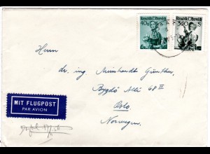 Österreich 1956, 40 G.+3,50 S. auf Luftpost Brief v. Graz n. Norwegen 