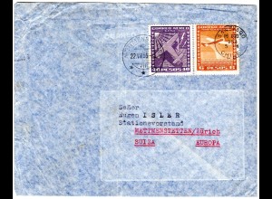 Chile 1955. 40+6 P. auf Luftpost Brief v. Santiago i.d. Schweiz