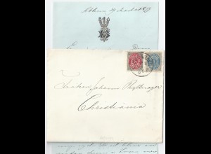 Dänemark 1879, 4+8 öre auf schönem Brief m. Wappen v. Kopenhagen n.Norwegen #341