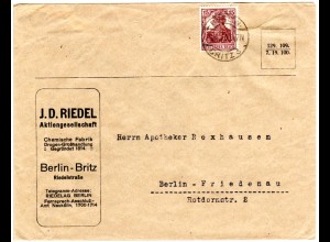 DR 1920, 15 Pf. m. perfin Firmenlochung auf Chemie Fabrik Brief v. Berlin Britz