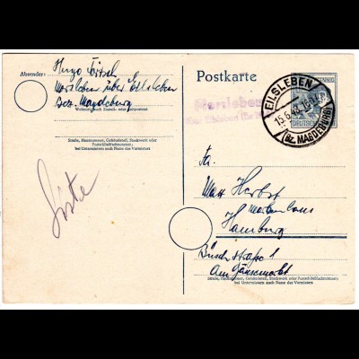 1948, Landpost Stpl. MORSLEBEN über Eilsleben auf 12 Pf. Ganzsache