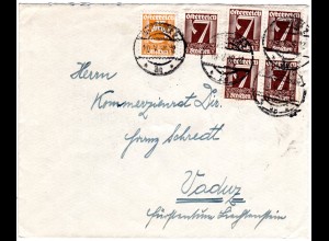 Österreich 1932, 5+5x7 G. auf Brief v. Innsbruck n. Vaduz, Liechtenstein.