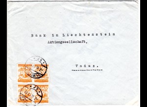 Österreich 1927, 4er-Block 10 G. auf Bank Brief v. Wien n. Vaduz, Liechtenstein.