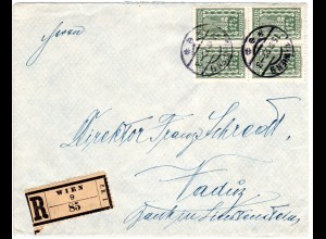 Österreich 1922, 4er-Block 12 1/2 K. auf Reko Brief v. Wien n. Liechtenstein.