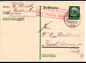 DR 1933, roter Landpost Stpl. KETTENBACH BAHNHOF über Michelbach auf Ganzsache