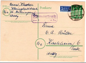 1949, Landpost Stpl. KLEINGLATTBACH über Vaihingen auf 10 Pf. Ganzsache 