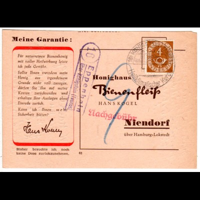 BRD 1952, Landpost Stpl. 16 EPPENHEIM über Königstein auf Karte m 4 Pf. Posthorn