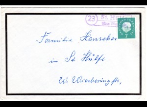 BRD, Landpost Stpl. 23 ST. HÜLFE über Diepholz auf Orts Trauer Brief m. EF 7 Pf.