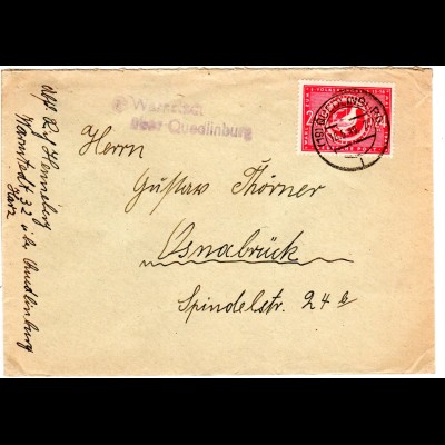 1949, Landpost Stpl. WARNSTED über Quedlinburg auf Brief m. 24 Pf.