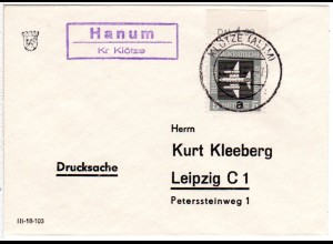 DDR 1964, Landpost Stpl. HANUM Kr. Klötze auf Drucksache Brief m. EF 5 Pf.
